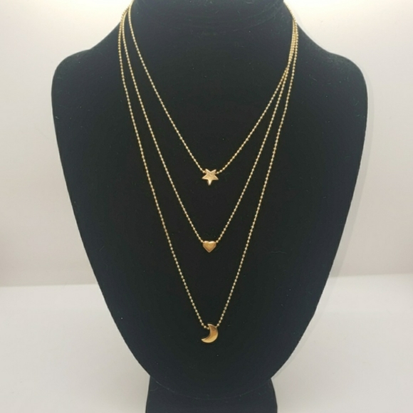 Layered Necklace Star Heart Crescent Moon Gold Tone - Picture 6 of 7